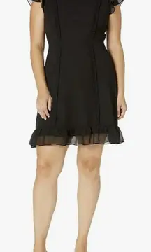 Adrienne Papell Dress 16‎ Black Mock Neck Flutter Cap Sleeve Sheath Chiffon NWT