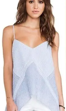 BCBGMaxazria Blue Cora Striped Asymmetrical Spaghetti Strap Tank Top Size Medium