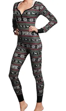 PINK Victoria's Secret Fair Isle Dog Patterned Pajama One Piece Onesie Jumpsuit