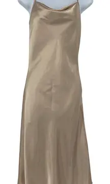 Y2K Bebe Cowl Neck Slip Dress Sz XS Champagne Satin USA Glam 90s Coquette Party