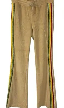Hale Bob Retro 70s Velour Striped Flare Pants in Tan Medium Low Rise NWT Y2K