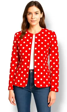 Talbots Women Red‎ Polka Dot Blazer Jacket Size 12 Vintage 80s Retro Linen Blend