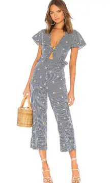 x Revolve Jumpsuit Surrey Cut Out Tie Front Striped Floral S