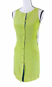 Line and Dot  Small Chartreuse Sleeveless Silk Sheath Dress