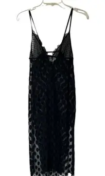 Smart & Sexy Black Sleeveless Sheer Mesh Polka Dot Lace Nighgown Lingerie