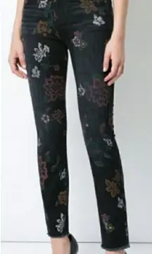 7 For All Mankind Black Floral Print High Rise Jeans