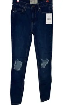 Free People Women's Jeans High Rise Busted Knee Skinny Denim Indigo Sz. 25R‎ NWT