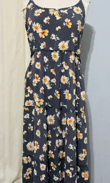 Maurices Women Bohemian Floral Dark Gray Tiered Maxi Cottagecore Lined Dress XXL