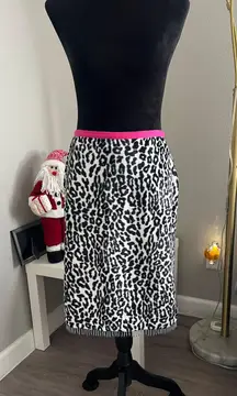 Women Velvet Animal Print White and Black Pencil Midi Skirt Sz 7