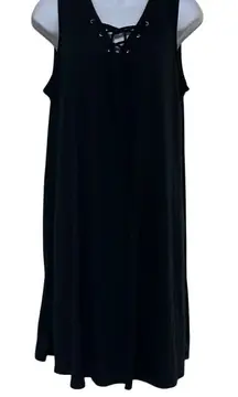 Bobbie Brooks 1X Black Lattice Lace Up Front Casual Knee Length Dress Moto Sexy