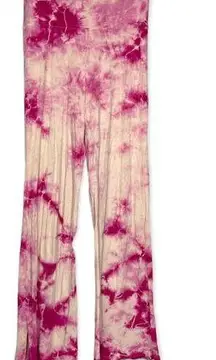 Year Of Ours Pink & Cream Tie Dye Print High Rise Wide Leg Leggings Size S