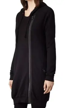 ALL SAINTS Ridley Hoodie Long Sweatshirt Zip‎ Front Black size 6