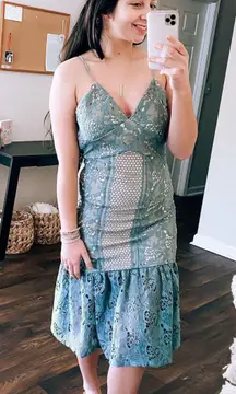 NWT Muted Blue Dusty Sage Lace Midi Dress