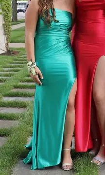 Original Teal Satin Prom Dress