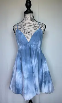 Cinq a Sept Effie blue tie dye bubble hem mini dress size 8 M medium