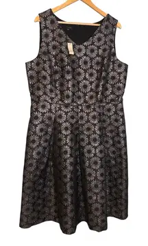 NWT Talbots Black Metallic Silver Daisy A Line Pleated Tank Dress Party Size 18
