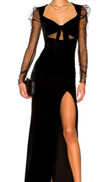 NEW NWT Majorelle Maya Sheer Long Sleeve Velvet Gown In Black