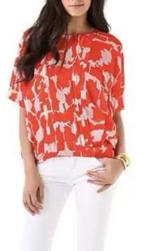 DVF Diane Von Furstenberg Silk Orange Blouse Short Sleeve‎ Top Size P/S Resort