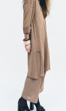 ZARA NWT  Taupe Brown High Waisted Knit Wide Leg Pants Culottes Large