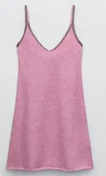 Zara Alpaca Wool Fuzzy Mini Dress Silver Beaded Strap Embellishments