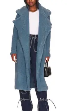 SNDYS X Revolve Teddy Coat in Storm Blue Oversized Long Collared Size 4