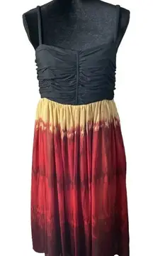 Anne Klein Women’s 10 Black Red Ombre Spaghetti‎ Strap Zip Up Side Midi Dress