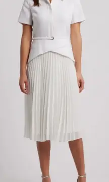 Julia Jordan Mixed Media Pleated Skirt Midi Dress Ivory 10