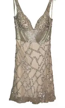 Dress‎ Gold Beaded Prom Size 14 wedding special occasion  sparkly Silk Beaded