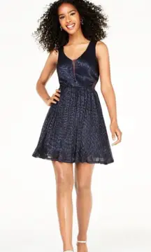 City Studio Navy Metallic Fit Flare Dress