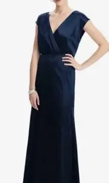 NWT Dessy Collection Charmeuse Cap Sleeve Gown Dress in Midnight Blue