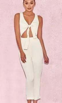 NWOT HOUSE OF CB 'Goya' Cream Crepe Knotted Front Jumpsuit Size M US 6-8