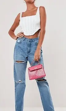 stassie x missguided white‎ satin corset top Size 4 Boning Crop Back Zip white