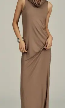 Flat White Anthropologie Sleeveless Slim Maxi Dress Jersey Bodycon Brown Size M