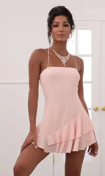 Lucy in the Sky Light Pink Blush Asymmetrical Ruffle Mini Dress- Size Medium