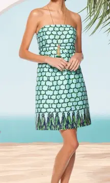 Lilly Pulitzer Women’s 2 Bowen Strapless Mini Dress Blue Green Macrame‎ Print
