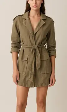 Zara Basic Olive Green Women's Linen Belted Jacket.      Size-X-Small