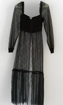 Vintage Sheer Lace Satin Babydoll Slip Dress M Black Fairy Grunge Whimsigoth