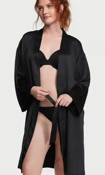 VICTORIAS SECRET Black Satin Midi Robe Quiet Luxury Feminine Coquette One Size