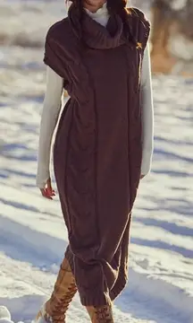 Free People On A Cloud Chocolate Brown Cable Knit Midi Maxi Sweater Dress