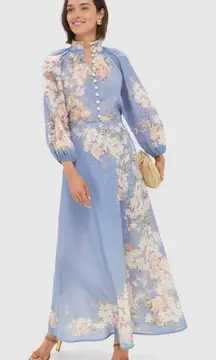 Zimmermann Blue Floral Long Sleeve blouse and skirt set size2