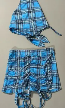 Blue Plaid Halter Top and Shorts Coords Matching Set 💙🤍🖤