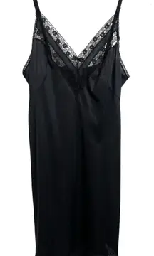 Vtg Ashley Taylor Black Nylon Floral Lace Slip Dress Nighty Size 34 FLAW Gothic