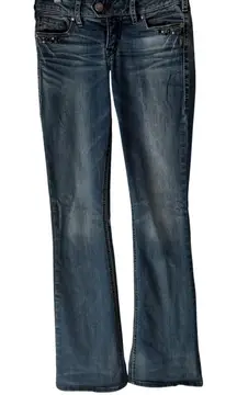 Silver Jeans Co Tuesday Low Boot Jean W27 Blue Denim Embellished Pockets Western