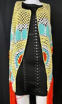 Akira Womens Yellow Boho Styled Crochet Cardigan Size M SKU 6807