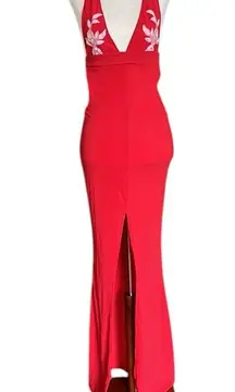 Vintage Maxi Bodycon Dress with Plunging Cutout Back and High Slit
