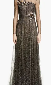 Marchesa Notte Shimmer Tulle Embellished Long Gown Size 4