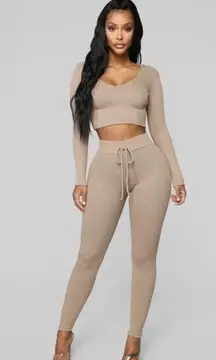 Fashion Nova Wanderlust Crop Top Hoodie and Leggings in Taupe XS