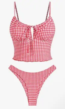 Chic Red Checkered Bikini Set