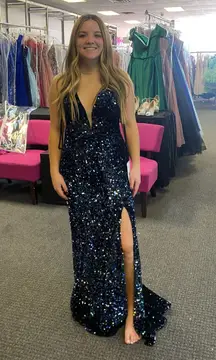 Dark Blue/Black Sequins Prom Dress