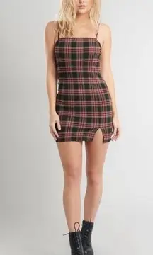 Garage NWT  Womens Dress 90s Plaid Y2K Black Red Tartan Bodycon Fitted Small